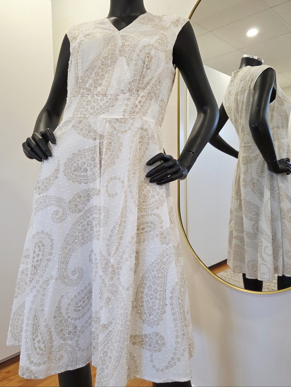 Tommy Hilfiger White Beige Textured Cotton A-Line Dress Size 10